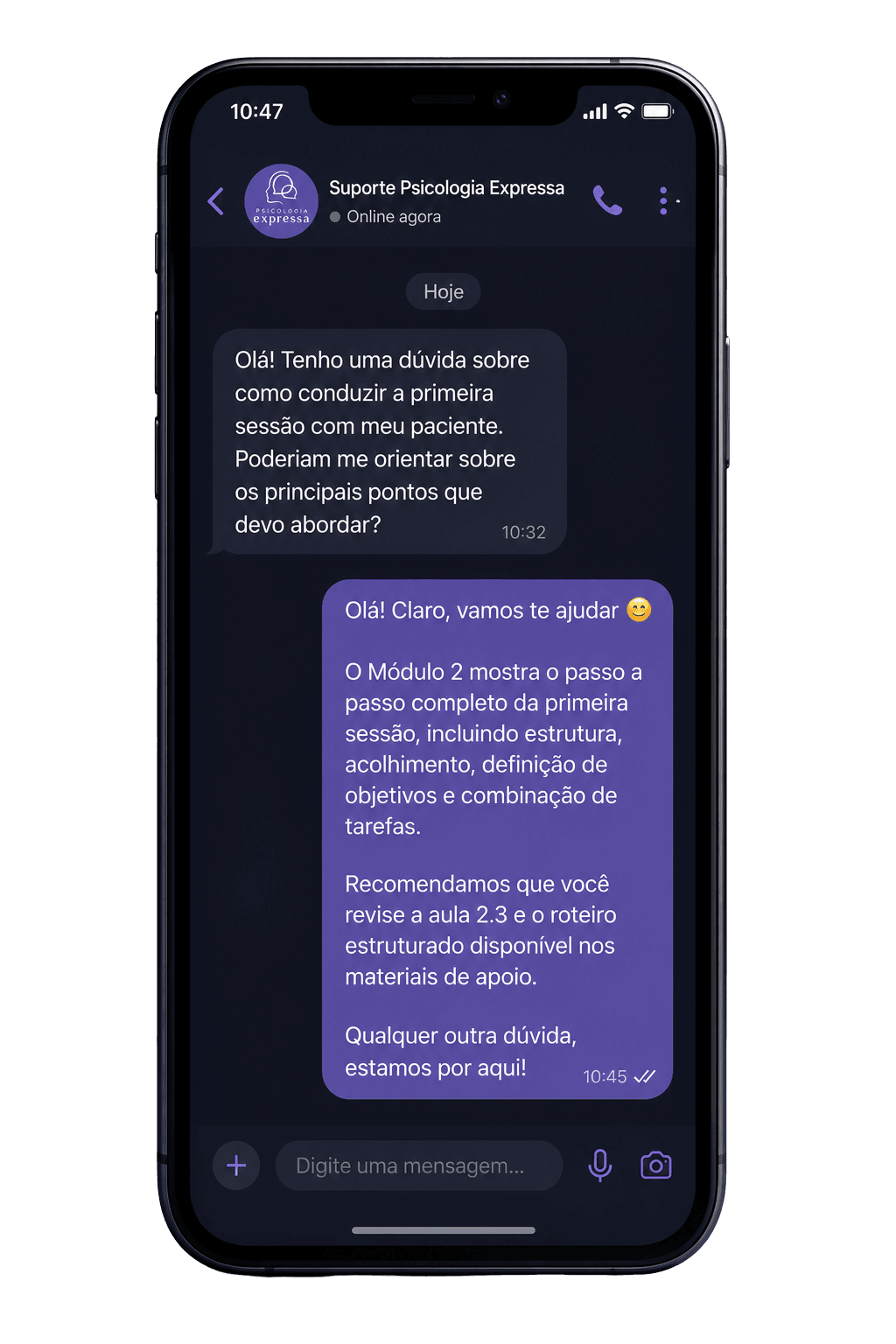 Mockup Suporte e Plantão de Dúvidas